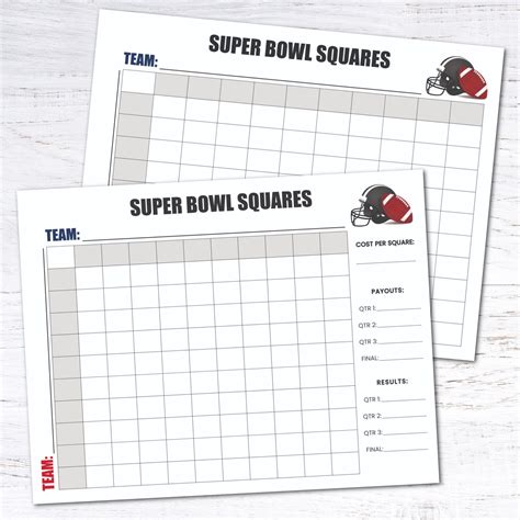 100 square super bowl board printable 2022.